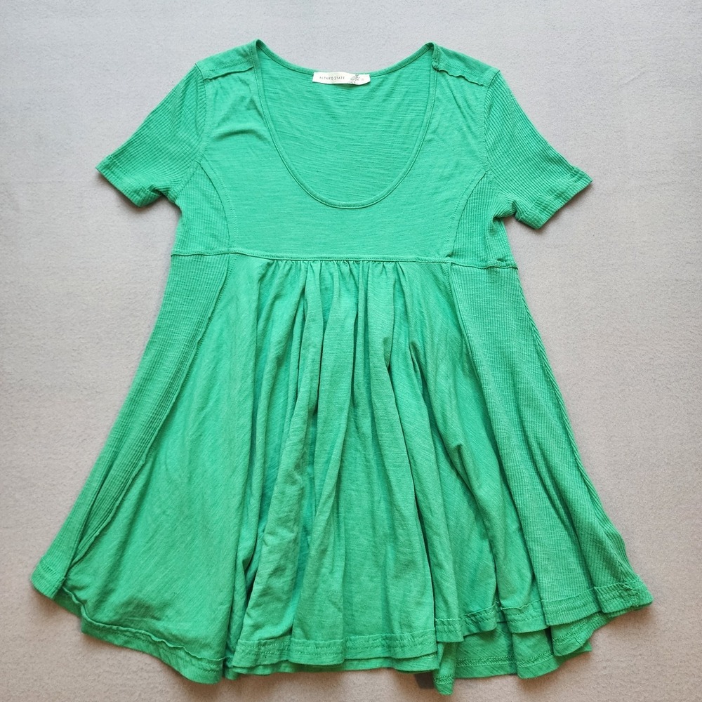 Title:Altar'd State Green Babydoll Tunic Top Women's Small Short Sleeve Boho